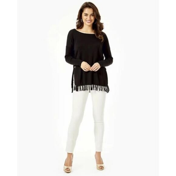 LILLY PULITZER Ramona Fringe Sweater Sz XXS Black - Picture 5 of 11